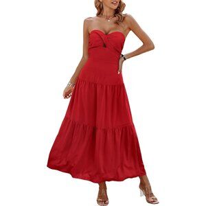 Women's Summer Strapless Maxi Dress Lightweight Off Shoulder Smocked Casual